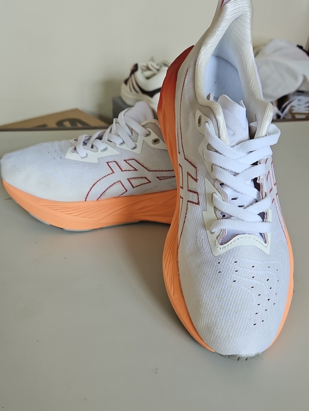 Asics White and Peach Men's Athletic Running Shoes
